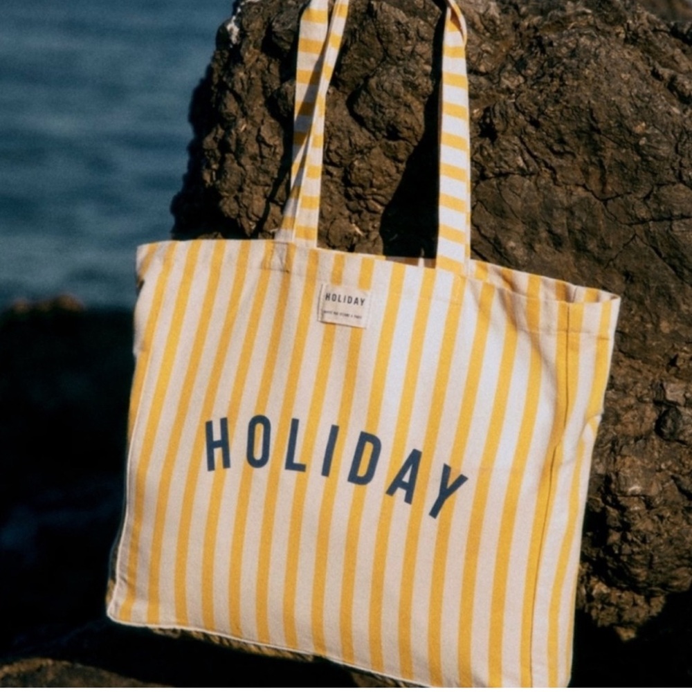 NWOT Sezane x Holiday Yellow and White Striped Tote
